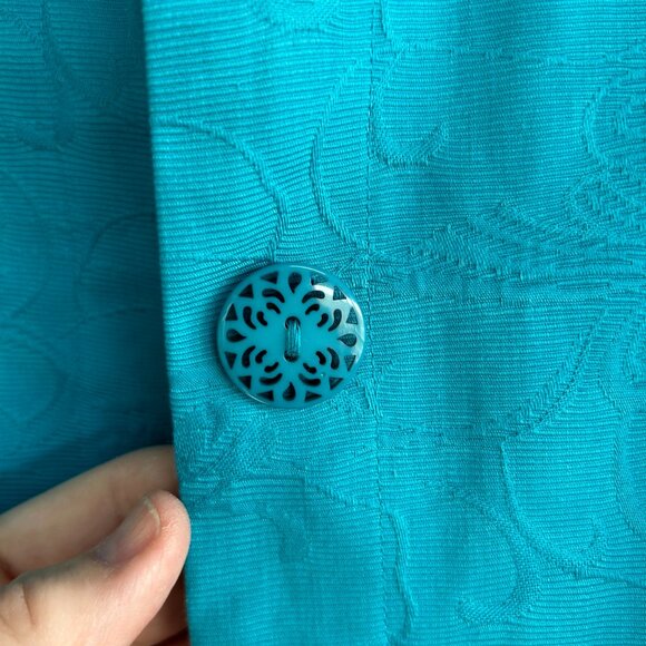 Chico's Jacquard Turquoise Blazer, Size 3 - Picture 9 of 11